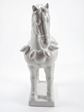 White Glazed Porcelain Horse Figurine: Tang Dynasty Style Sculpture